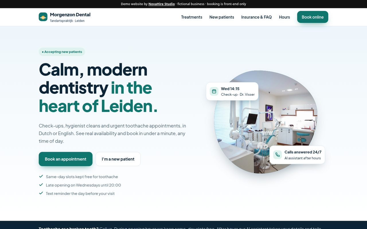 Screenshot of the Morgenzon Dental demo website
