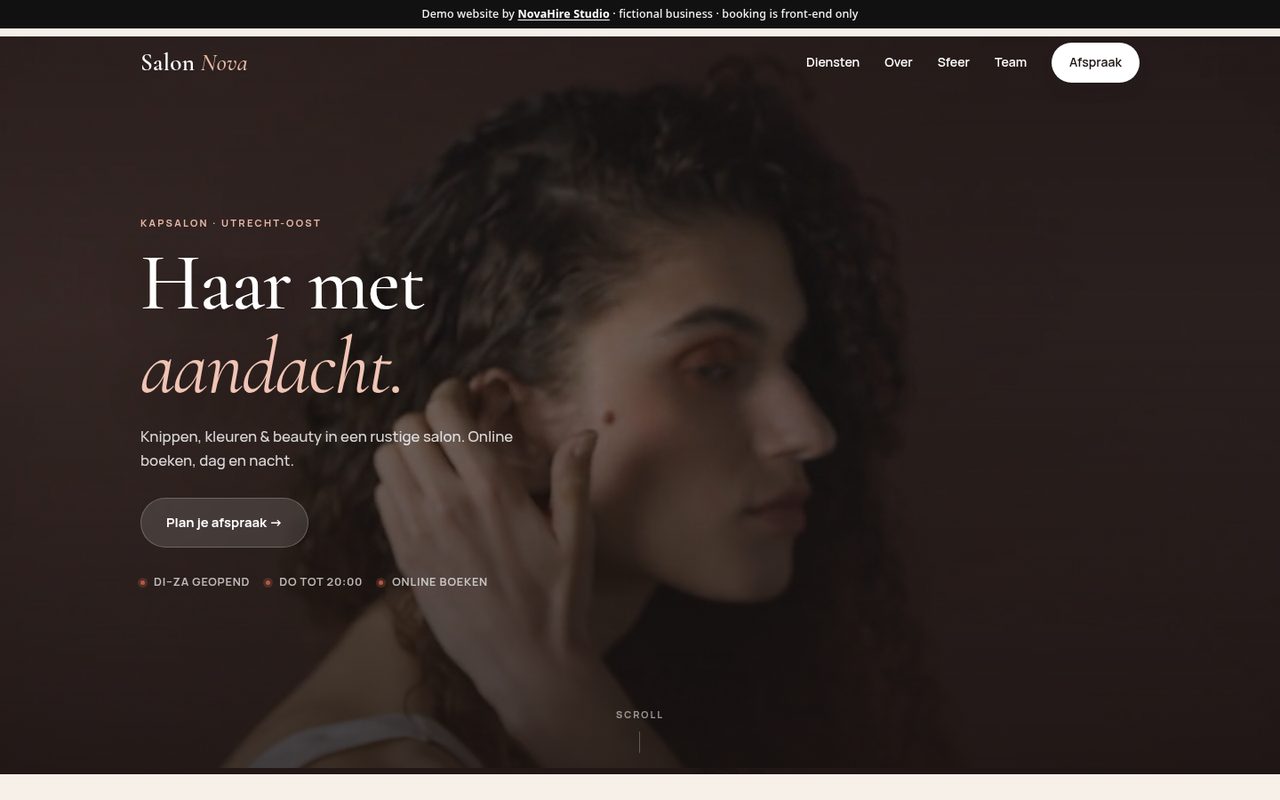 Screenshot of the Salon Nova demo website